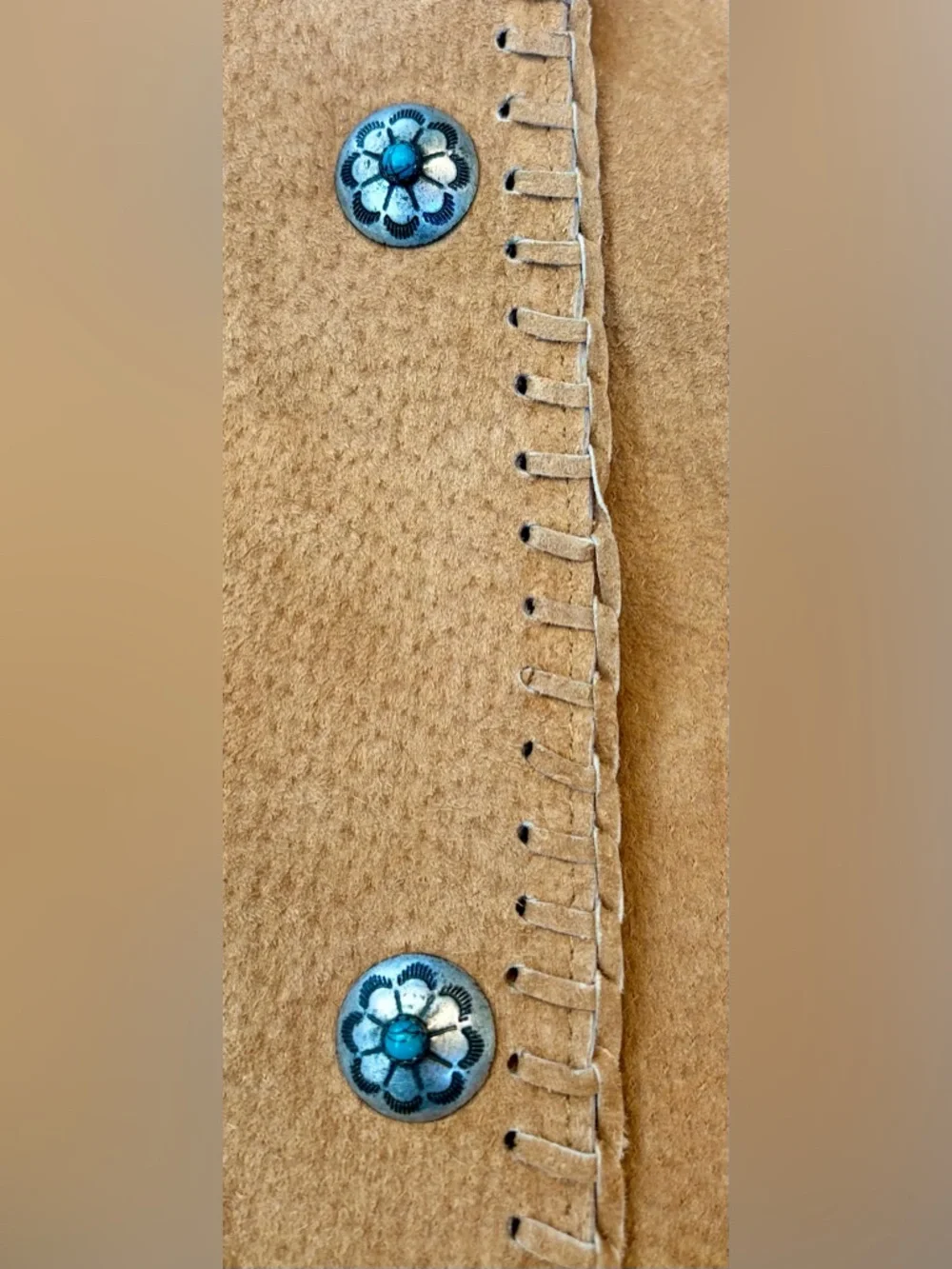 Via Accenti Fringe Suede Western Jacket in Tan with Turquoise & Beads, 22W - Picture 9 of 12